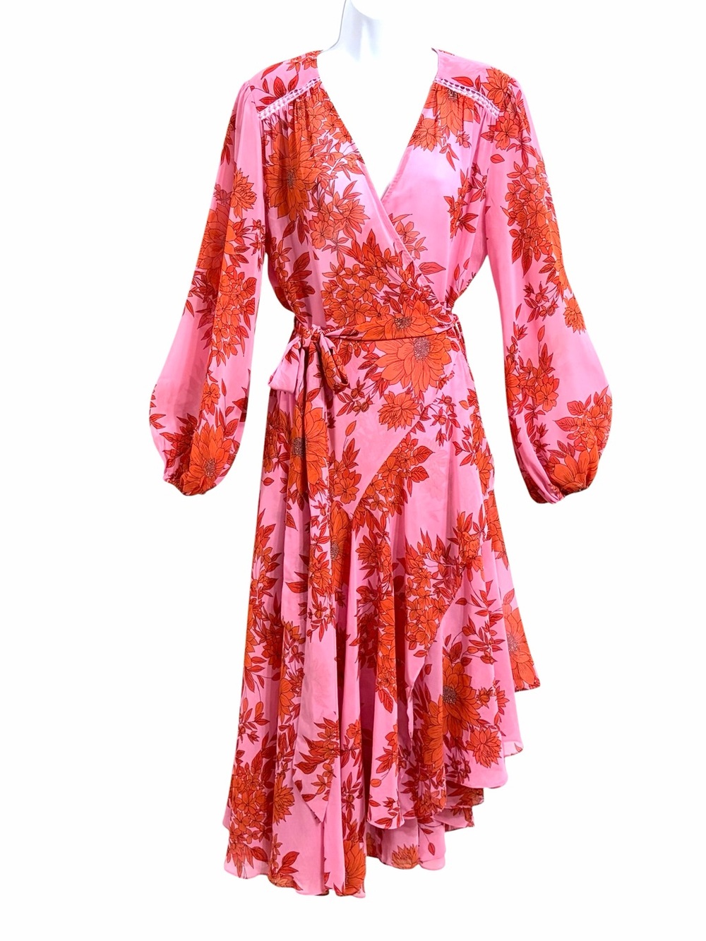 Cabi Drama Dress #5614 Asymmetric Wrap Dress M Blooming Blush Balloon Sleeve